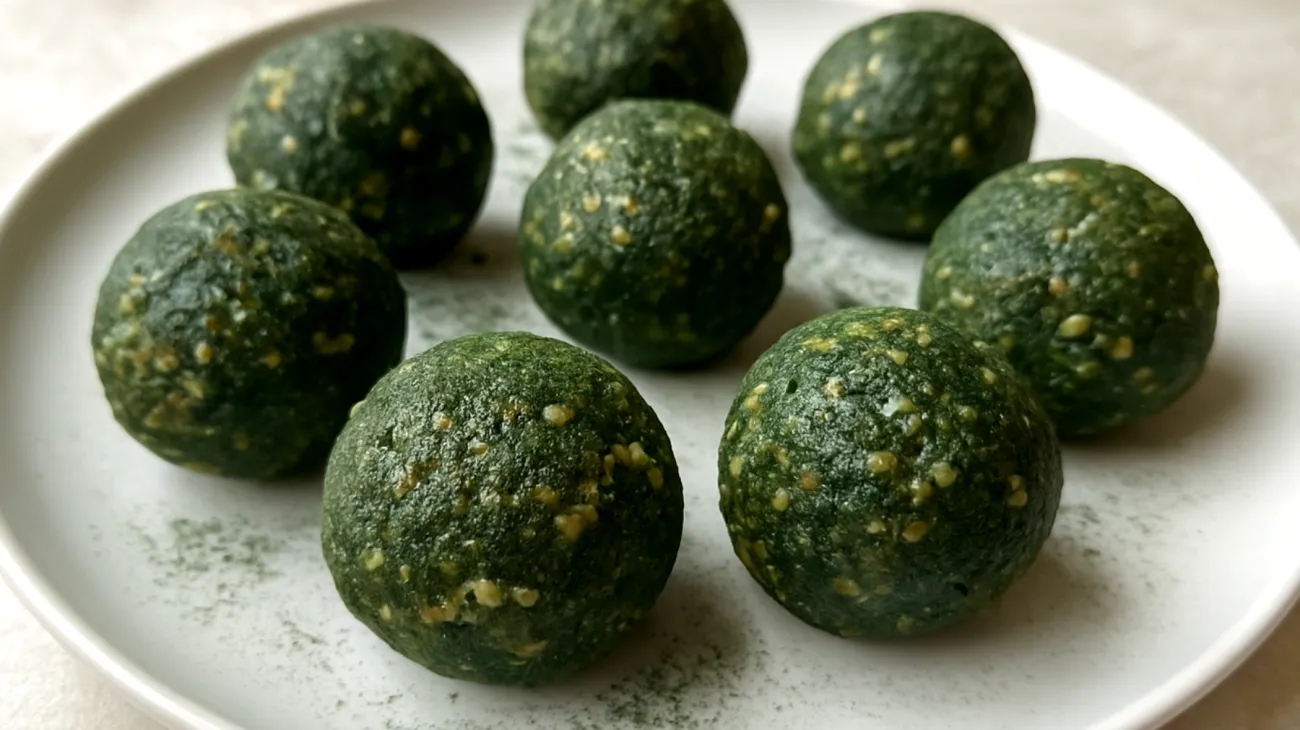 Buchweizen-Hanfsamen-Energiebällchen mit Spirulina"