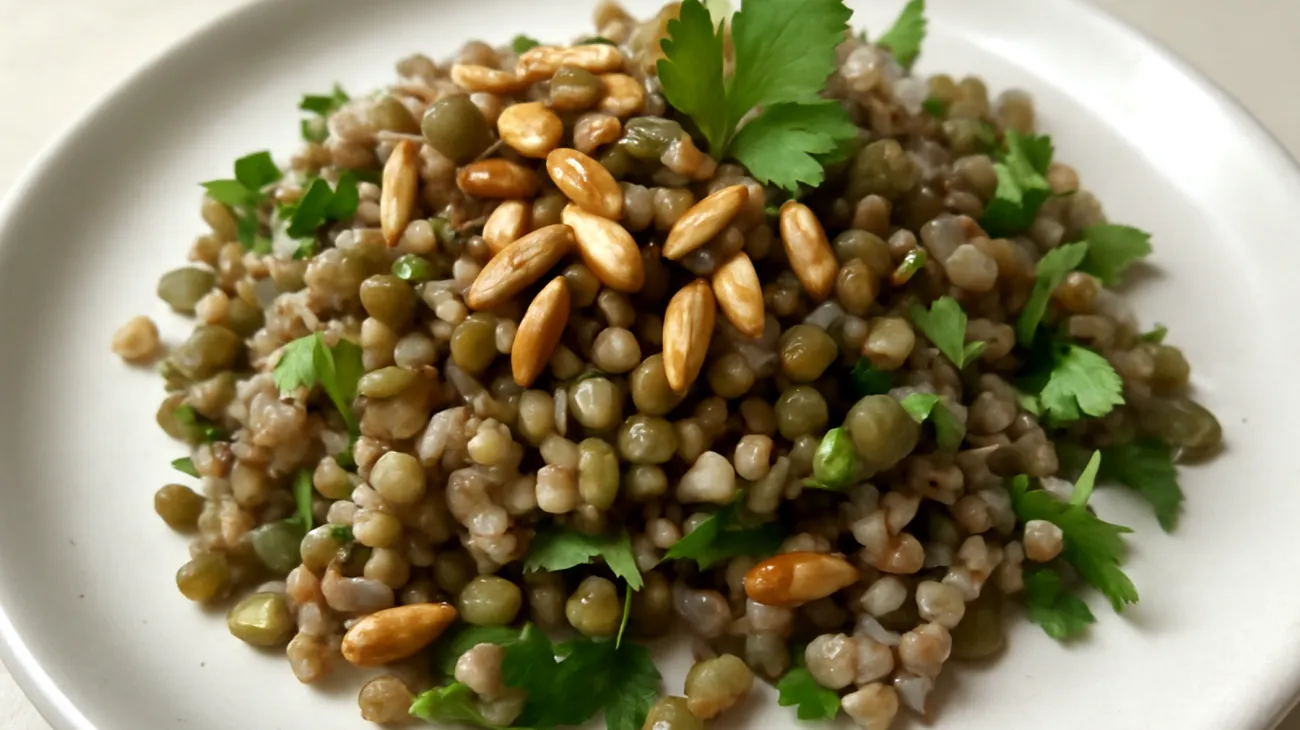 Buchweizen-Linsen-Salat mit gerösteten Sonnenblumenkernen"