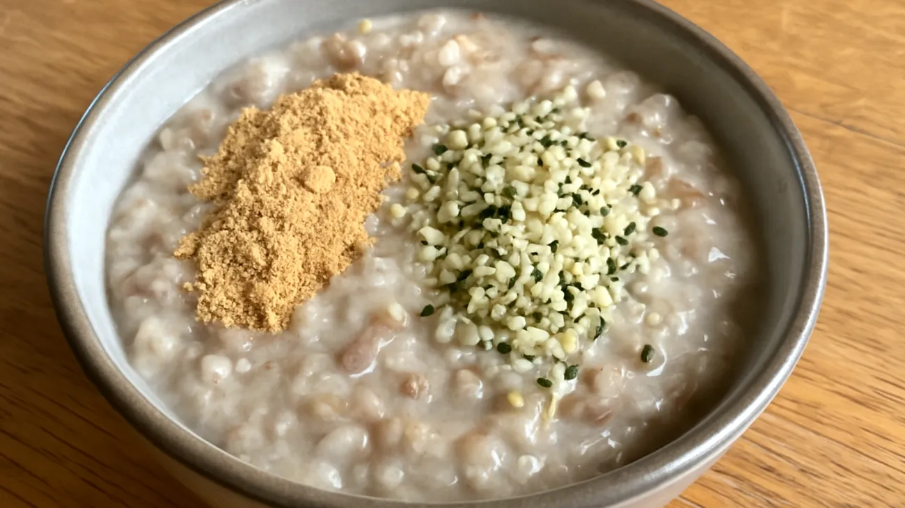 Buchweizen-Porridge mit Maca-Pulver und Hanfsamen"