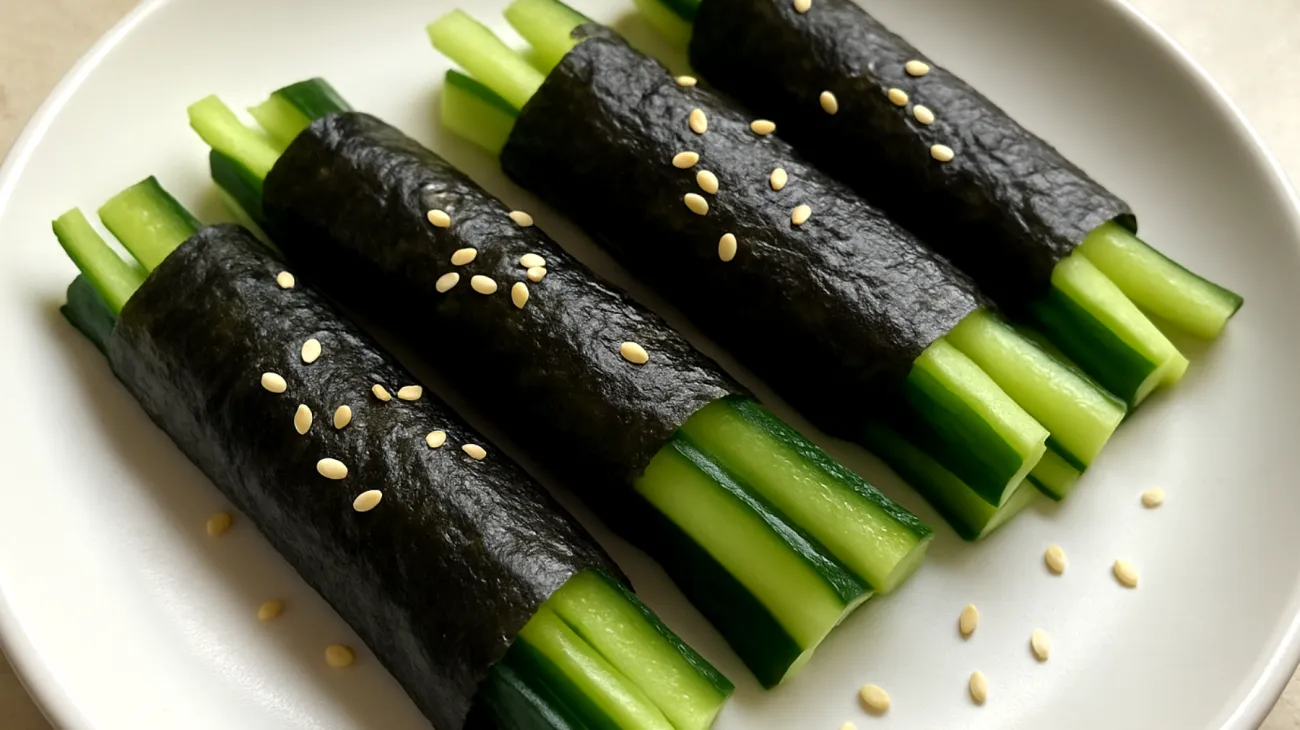 Nori-Algen-Wraps mit Gurke und Sesam"