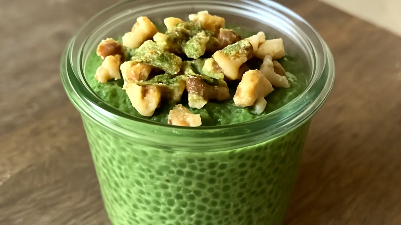 Overnight-Chiapudding mit Matcha und Walnüssen"